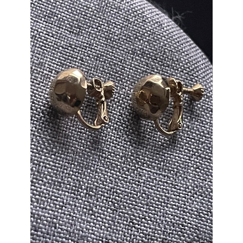 Vintage Napier Signed Gold Tone Hammered Button Clip-On Screw Back Earrings